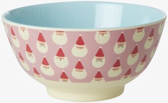 Bild av charmig skål med jultomtemotiv i rosa nyans