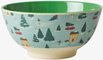 Bild av färgglad skål med vintermotiv för högtider