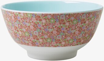 Bild av dekorativ melaminskål med färgglatt blommönster