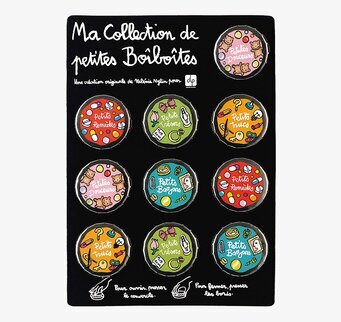 Bild av färgglada småburkar med unika mönster och motiv