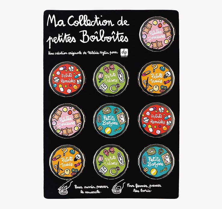 Bild av färgglada småburkar med unika mönster och motiv