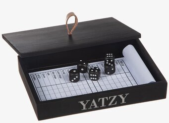 Bild av stilrent och kompakt Yatzy spelset med tärningar
