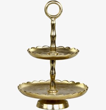 Bild av elegant tvåvånings kakfat i gyllene nyans