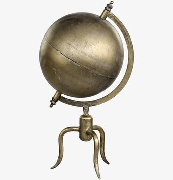 Bild av dekorativ glob i antik mässing och mässingsstativ