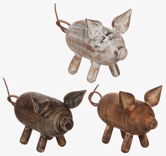 Bild av tre unika träskulpturer av grisar