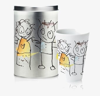 Bild av kreativ och färgstark termomugg och burk