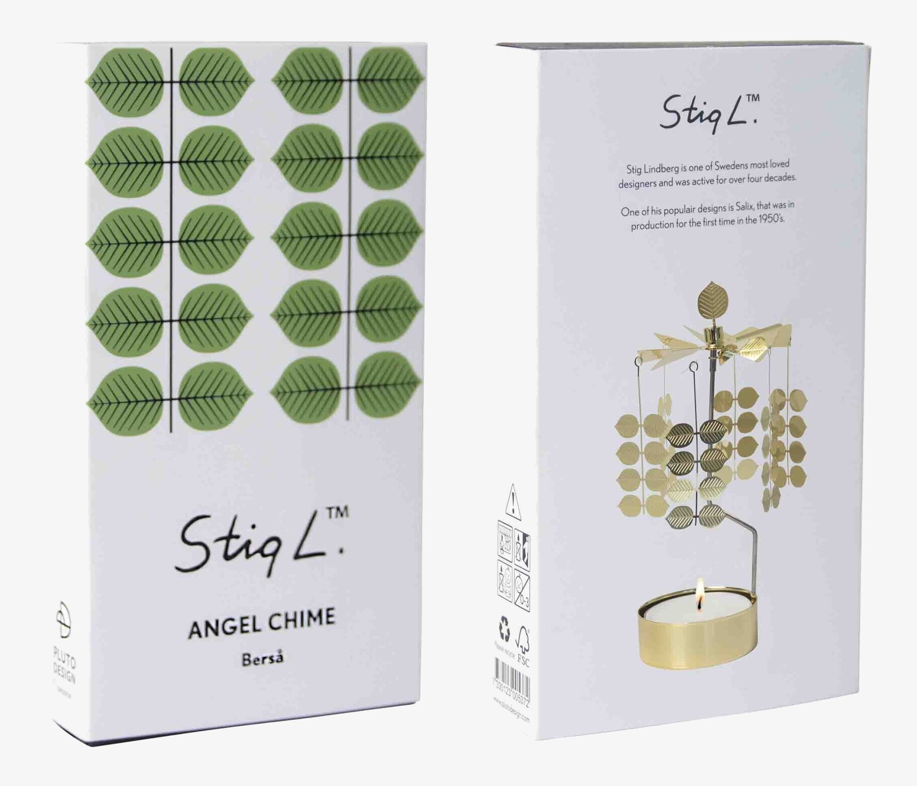 Bild av stilren förpackning med gröna bladmotiv