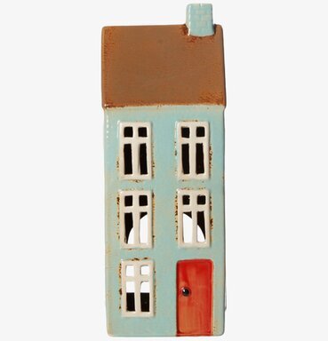 Ljuslykta Hus Ljusblå 21Cm från Det Gamle Apotek, keramik