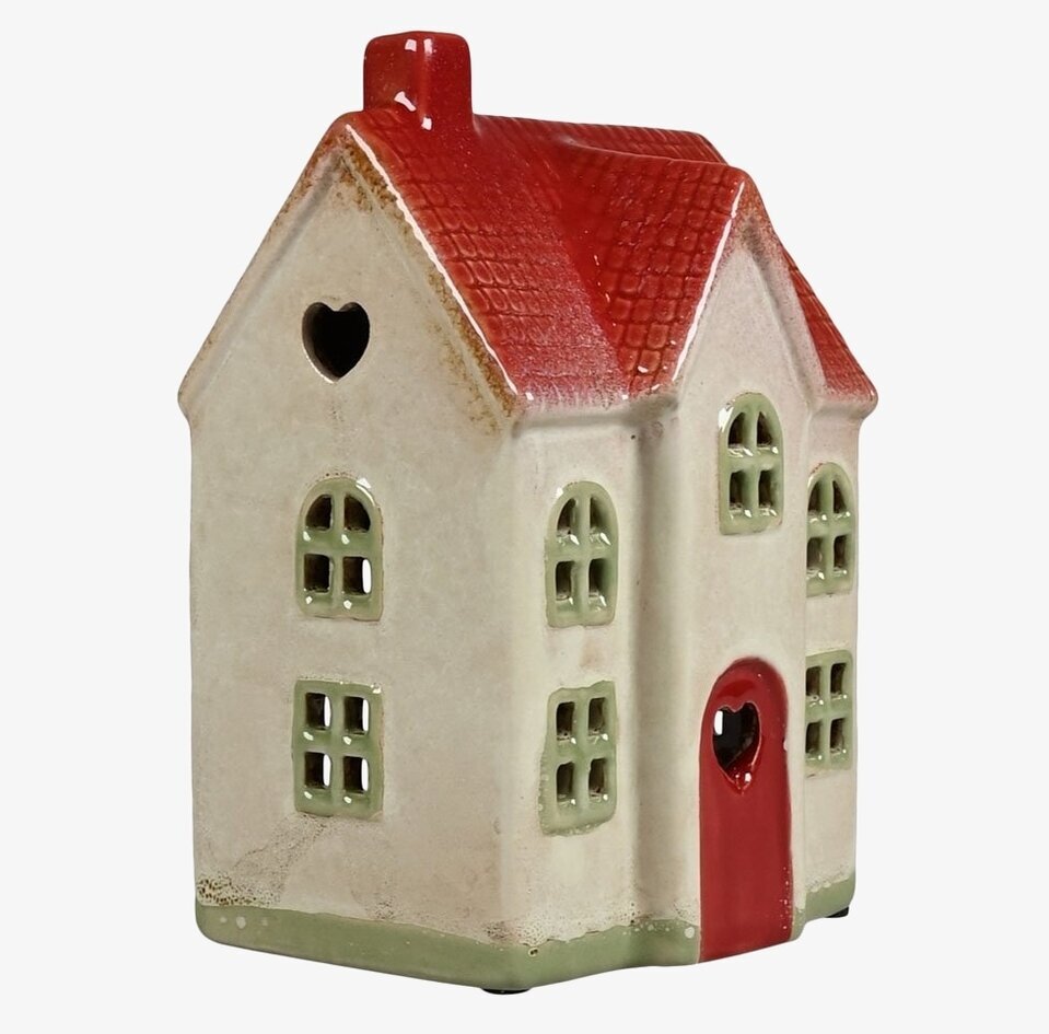 Ljuslykta Hus Beige från Det Gamle Apotek med rött tak