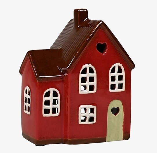 Ljuslykta Hus Röd från Det Gamle Apotek med hjärtdetaljer