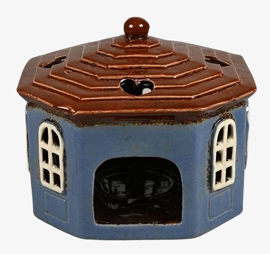 Ljuslykta Hus Blå från Det Gamle Apotek, blå keramikhus