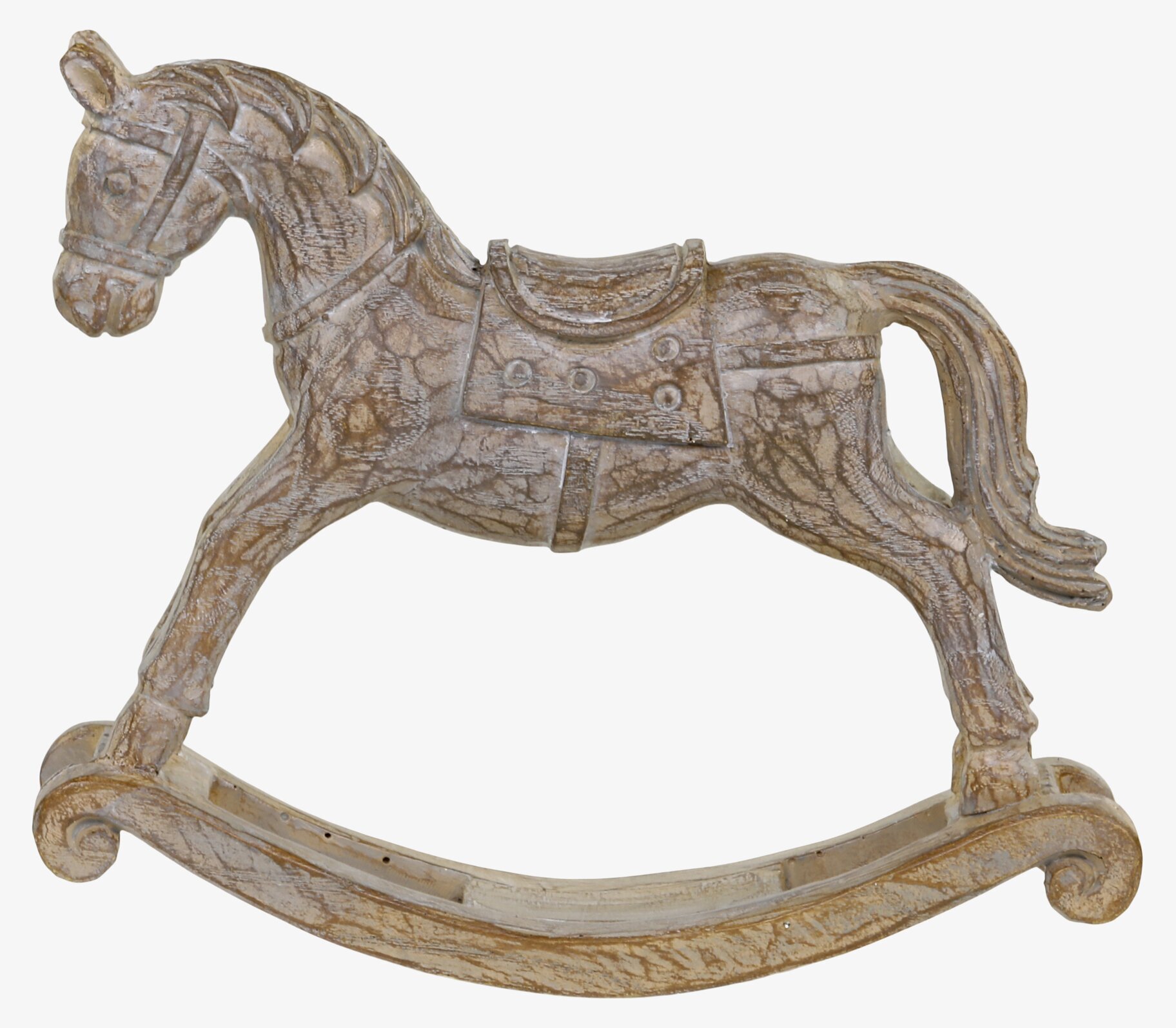 Foto av klassisk gunghäst i trä med antik finish