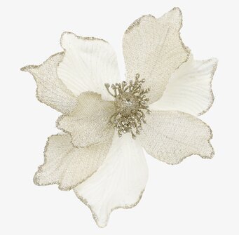 Bild av elegant julblomma med guldglitterdetaljer