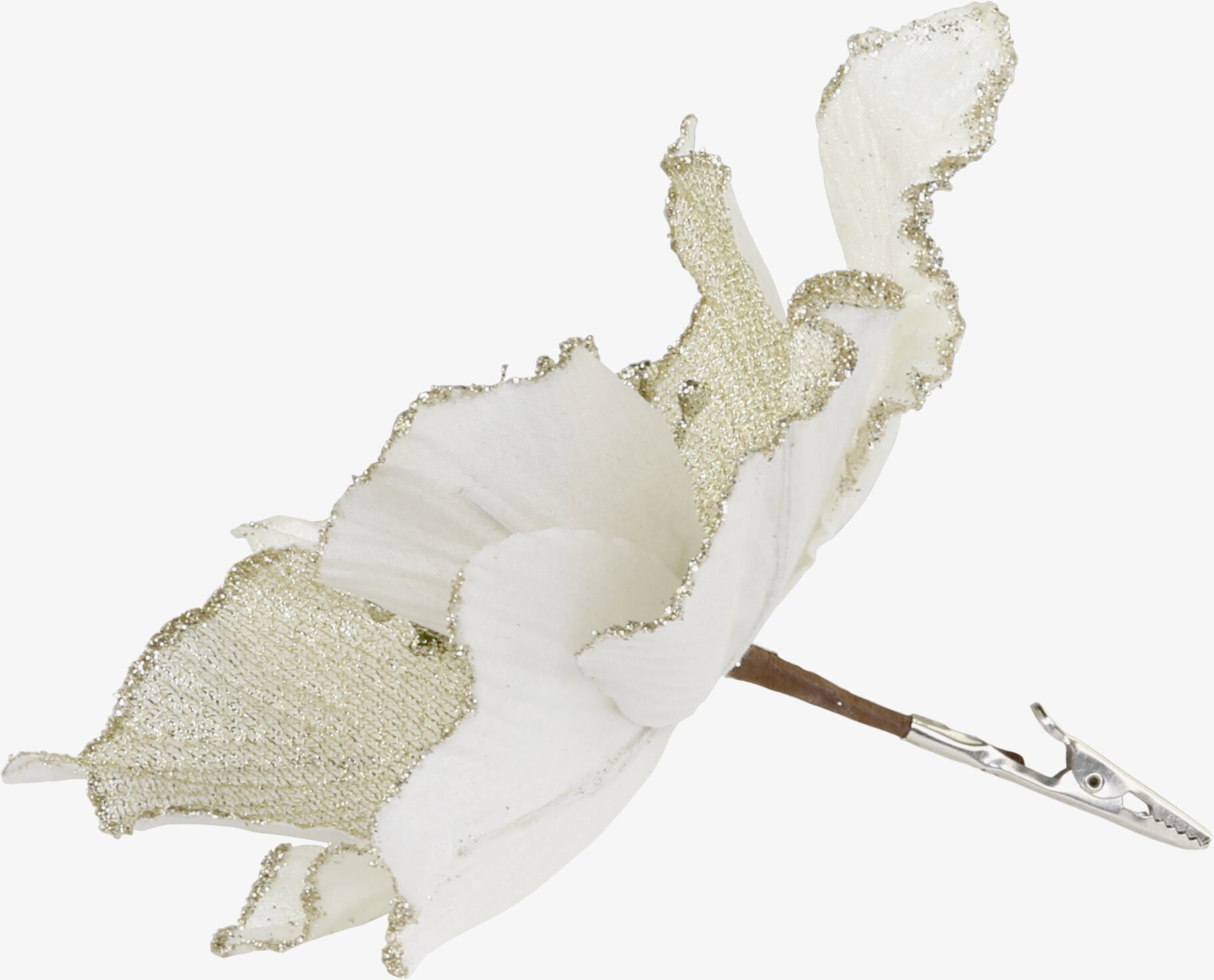 Julblomma Med Clip Vit Ø20cm från Chic Antique i vit och guld
