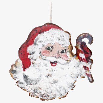 Bild av vintage plåtskylt med nostalgisk jultomte