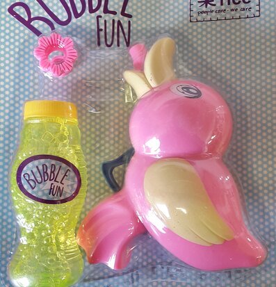 Bild av färgglad bubbelspruta med lekfull design