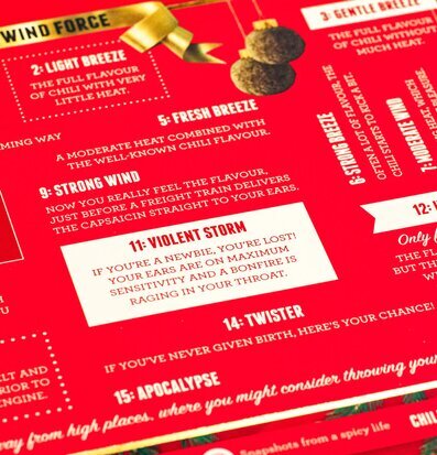 Bild av adventskalender med chilistyrka och design