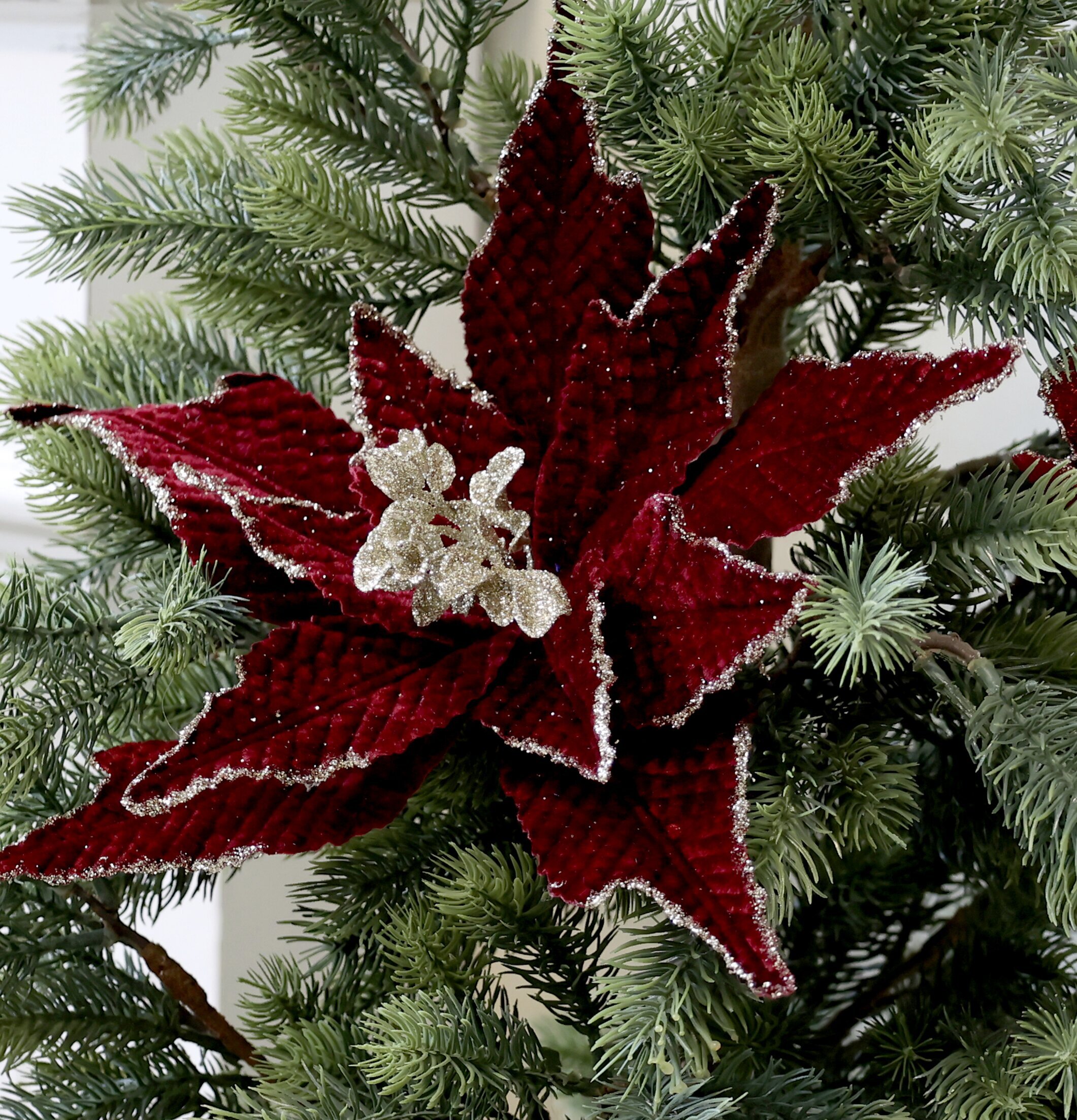 Julblomma Med Clip Mörkröd Ø25cm från Chic Antique i gran