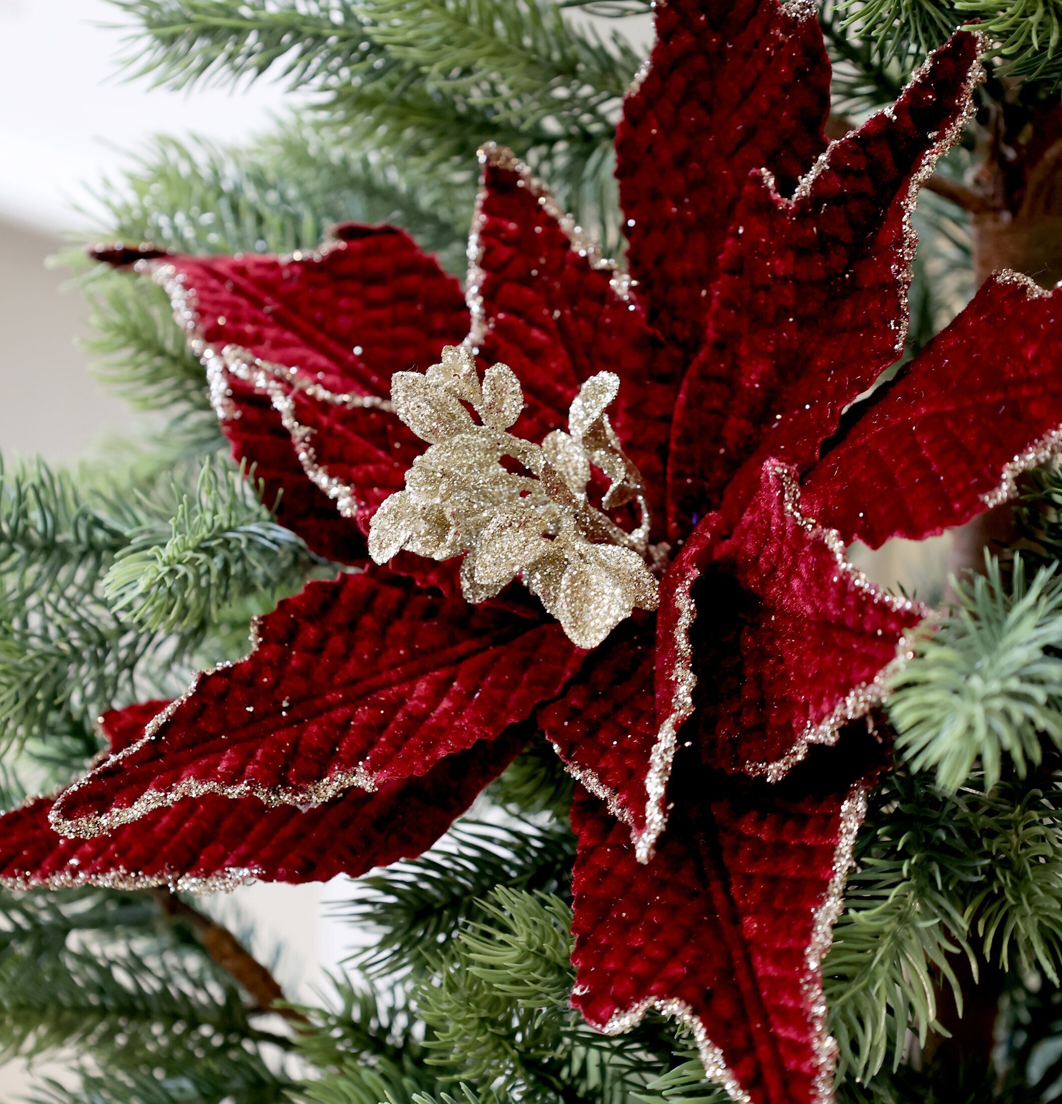 Julblomma Med Clip Mörkröd Ø25cm från Chic Antique i gran