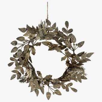 Bild av elegant krans med blad och kottar i mässing