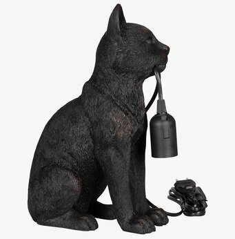 Bild av en unik lampa i form av en sittande katt