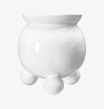 Bild av stilren vit kruka med unik design och funktion