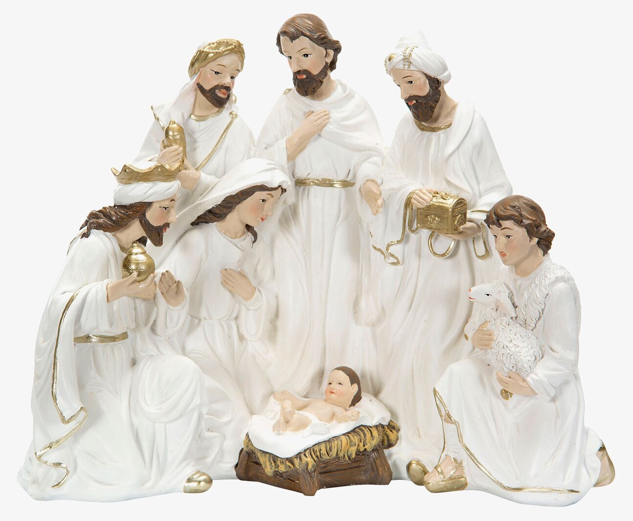 Julkrubba Vit Poly från A Lot Decoration med sju figurer