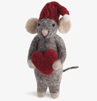 Bild av charmig filtad mus med hjärta och tomteluva