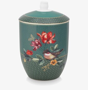 Bild av elegant och färgglad porslinsburk med blommönster