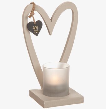 Bild av trä hjärtformad ljushållare med glasbehållare