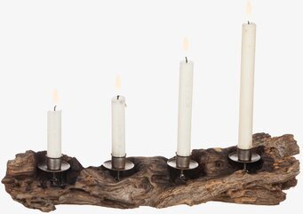 Bild av stilren ljusstake i smide och trärot