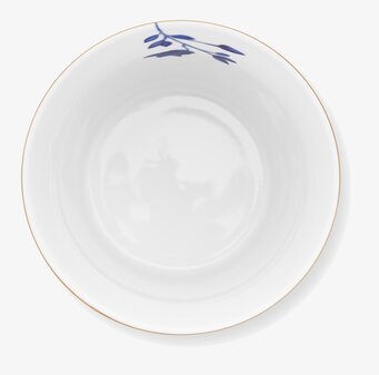 Bild av elegant tallrik med blått motiv och guldkant