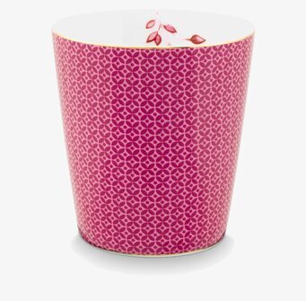 Bild av livfull rosa mugg med guldkant och mönster
