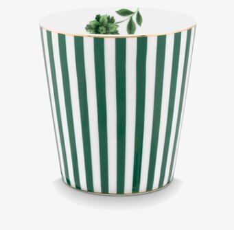 Bild av elegant randig mugg med guldkant och blommor