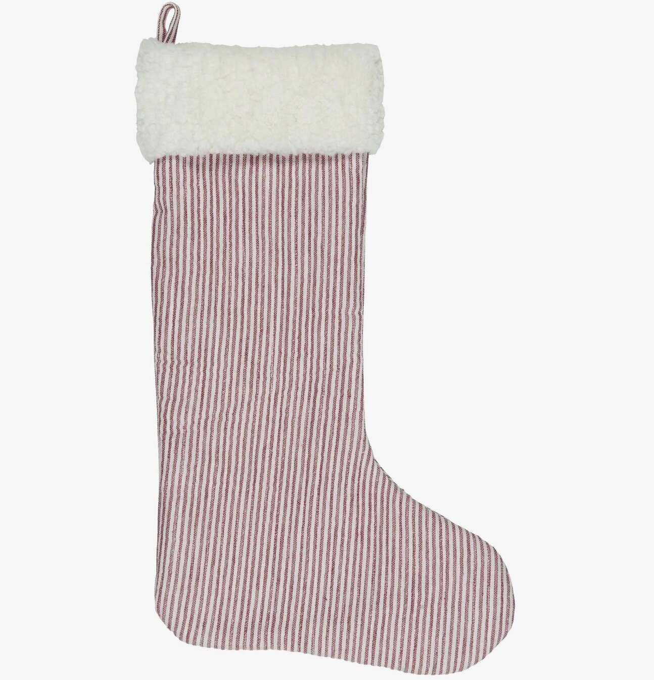 Julstrumpa Röd/Vit från IB Laursen med randigt tyg och fuskpäls