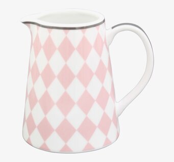 Bild av klassisk mjölkkanna med rosa harlekinmönster