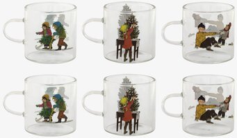 Bild av glaskoppar med vintermotiv och skandinavisk design