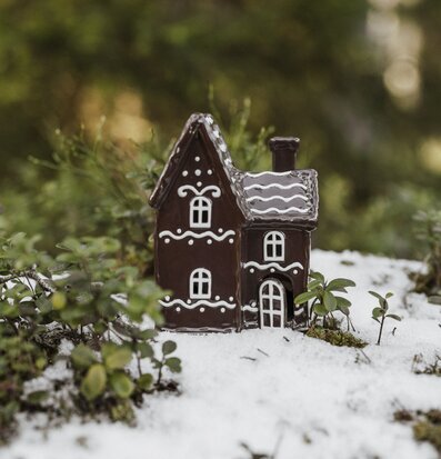 Bild av stämningsfull vinterdekoration med ljuslykta