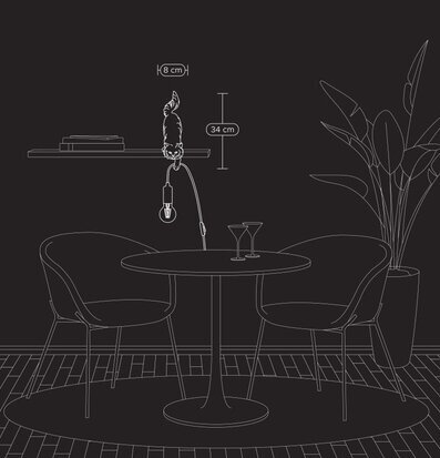 Bild av stilren interiör med kattformad bordslampa