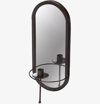 Foto av spegel med antiksvart ram och ljushållare