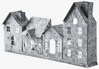 Bild av unik ljuslykta med husdesign i gråmetall