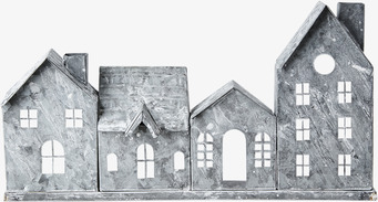 Bild av ljuslykta med husdesign och rustik yta