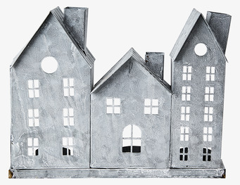 Bild av dekorativ ljuslykta med husdesign i grått