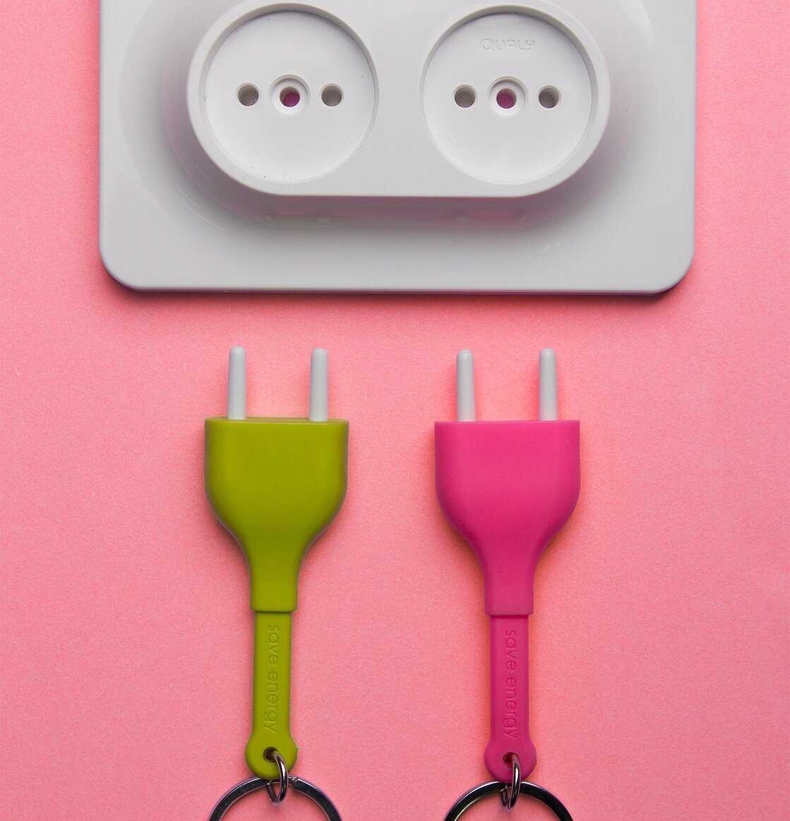 Double Unplug Key Ring från Propaganda i limegrön och rosa