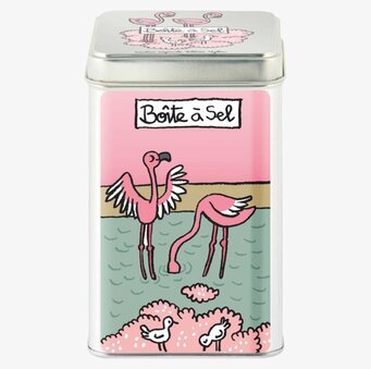 Bild av färgglad plåtburk med flamingodesign