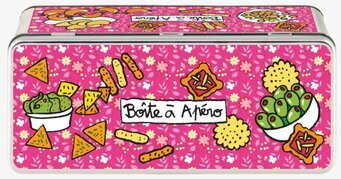 Bild av färgglad plåtburk för snacks och festligheter