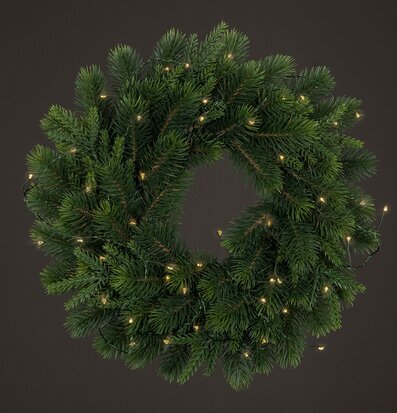 Bild av krans med varmvit LED-belysning för dekoration