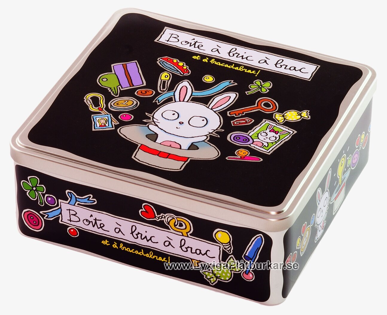 Plåtburk Magi svart från Derriére la porte med kaninmotiv