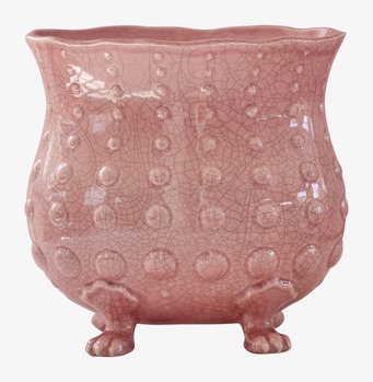 Bild av unik rosa keramikvas med tassformade fötter