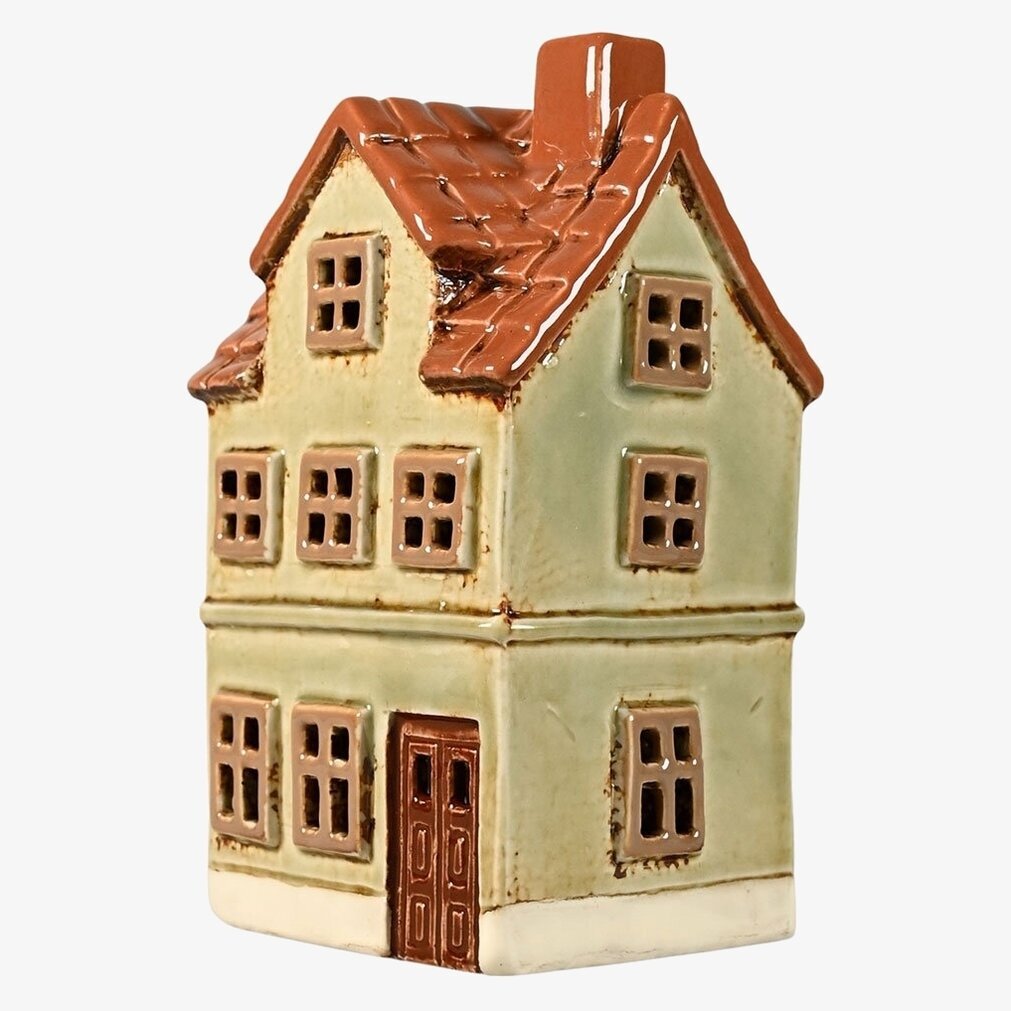 Ljuslykta Hus Grön 16cm från Det Gamle Apotek, keramik